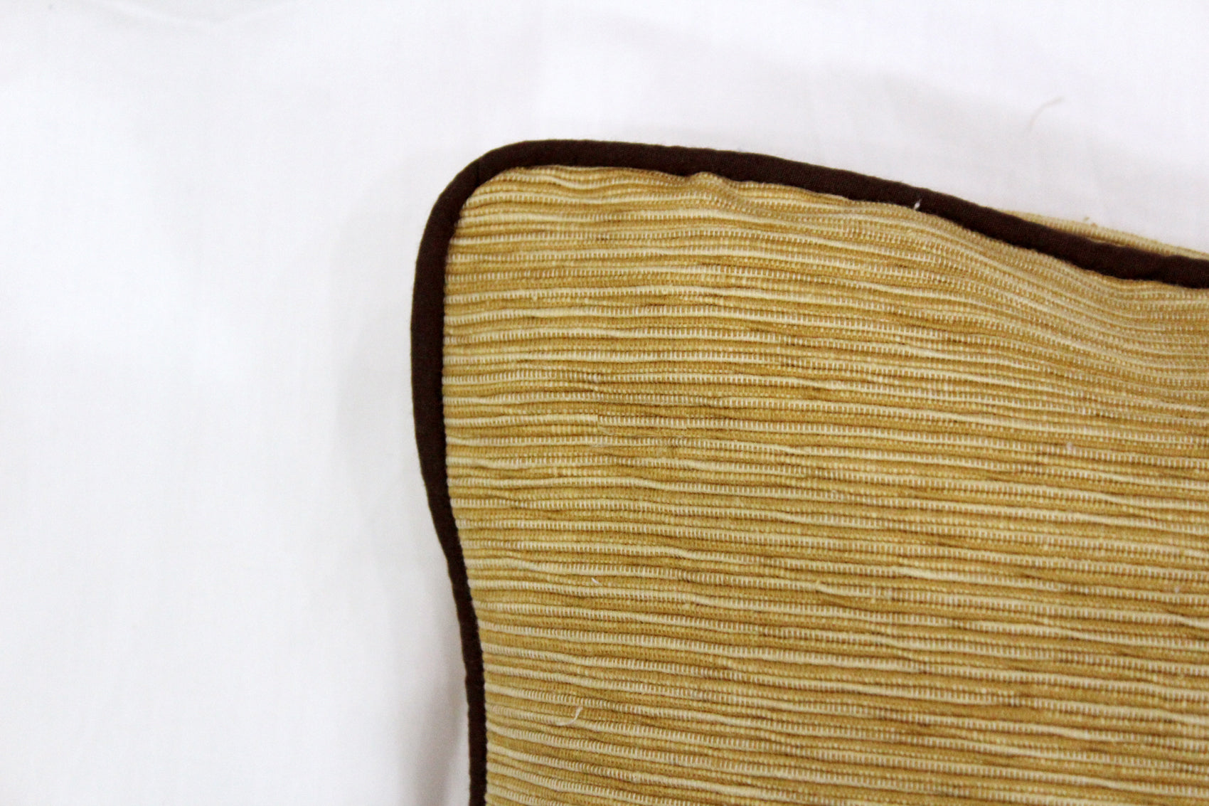 Soft Woven Corded Stripe Cotton Cushion Cover Set in Mehndi & Gold online (1Pc)