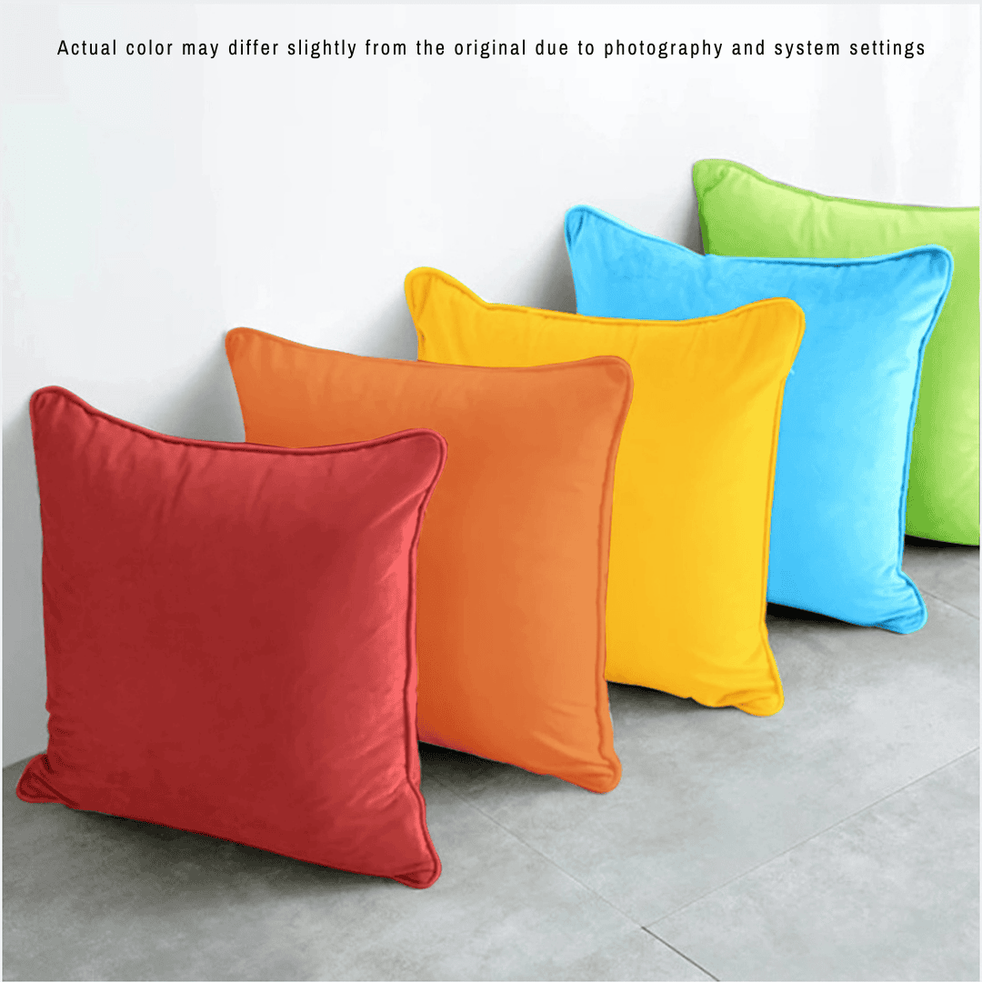 Set of 5 cotton cushion covers in rust, yellow, fluorescent green, sky blue, and orange colors